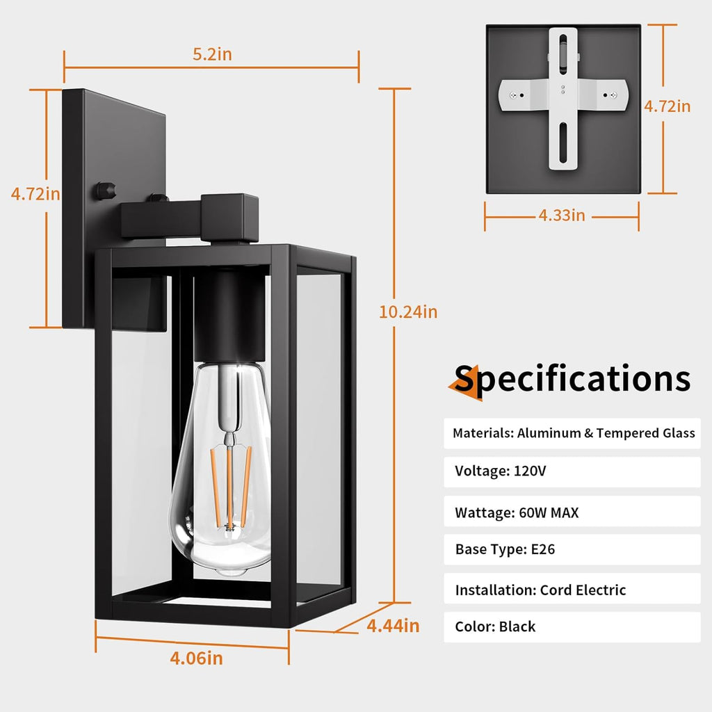 Outdoor Light Fixtures Wall Mount, Waterproof Front Porch Lights, Modern Exterior Lighting Fixtures with E26 Socket