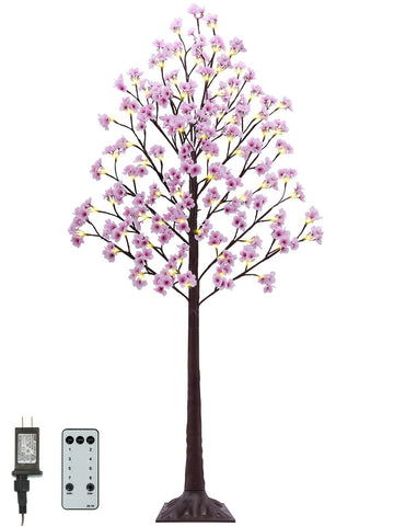 6FT Lighted Cherry Blossom Tree - Faux Artificial Light Up Cherry Blossom Trees with 112 Lights, 336 Lush Flowers
