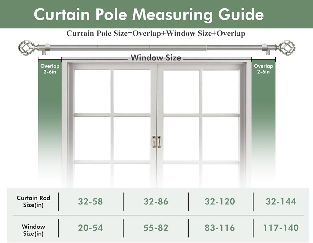 Antique Silver Curtain Rod 32 to 58 Inch (2.6-4.8 ft), 7/8 Curtain Rods for Windows 20 to 54 Inch, Telescoping