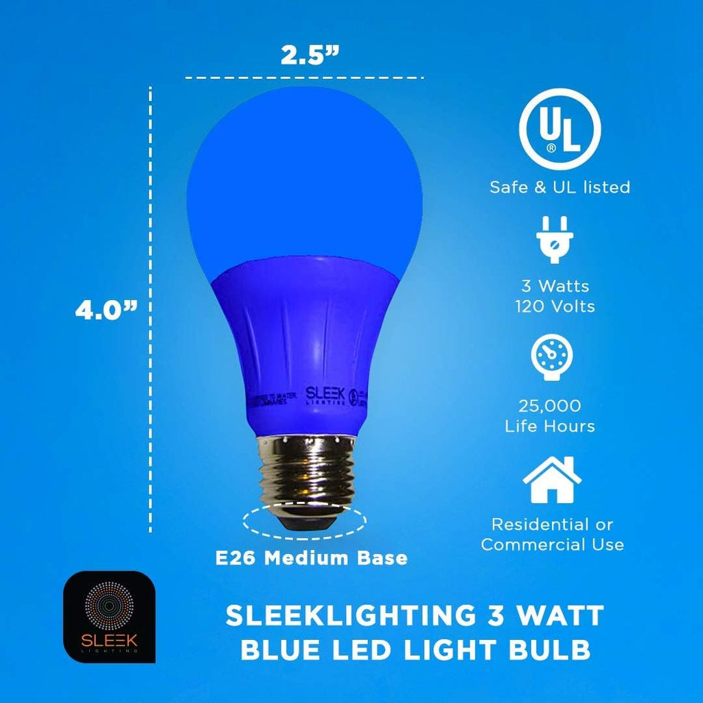 Blue LED Light Bulb, A19 E26 Base Lightbulb -120 Volt - 3-Watt Energy Saving - Medium Base - UL-Listed LED Bulb
