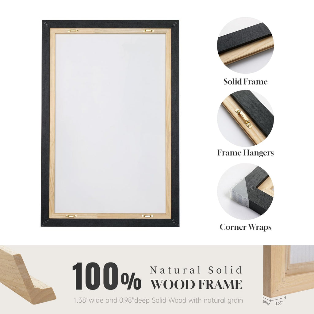Large Framed Neutral Abstract Wall Art Set of 2, 24x36 In
