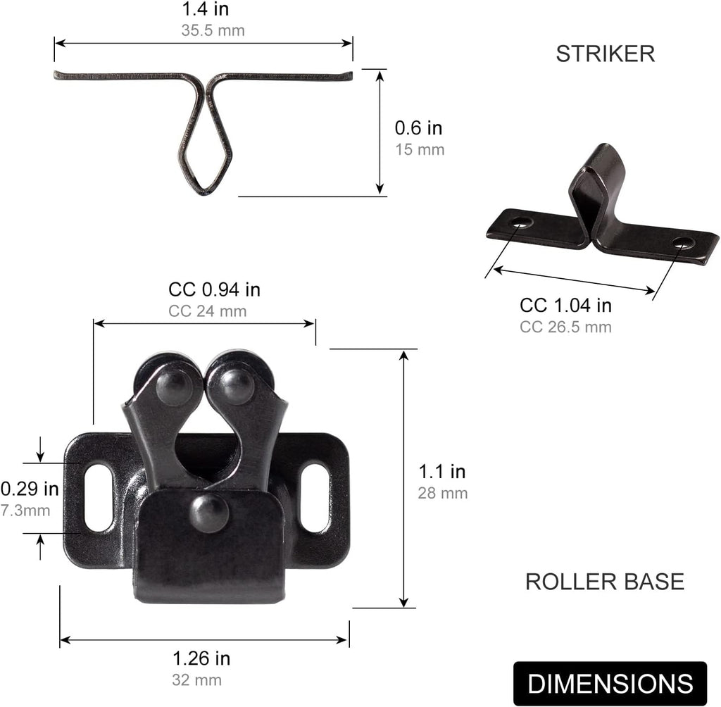 8 PCS Cabinet Latch Double Roller Catch Hardware Door Latches and Catches, Black Nickel