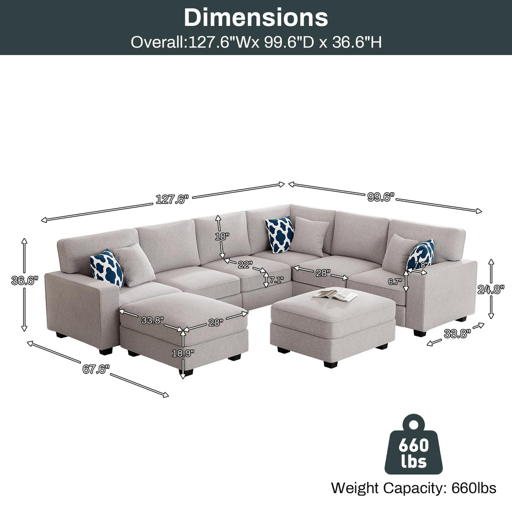 Oversized Modular Sectional Sofa, U/L‐Shaped Reversible Couch with Ottoman, Deep Seat Plush Polyester Sofa