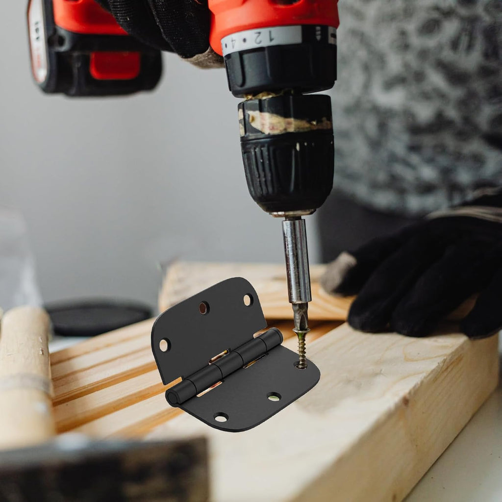Matte Black Door Hinges 10 Pack 3x3 Inch Interior Door Hinges for Doors Rounded 5/8" Radius Corners Iron Hinge Door