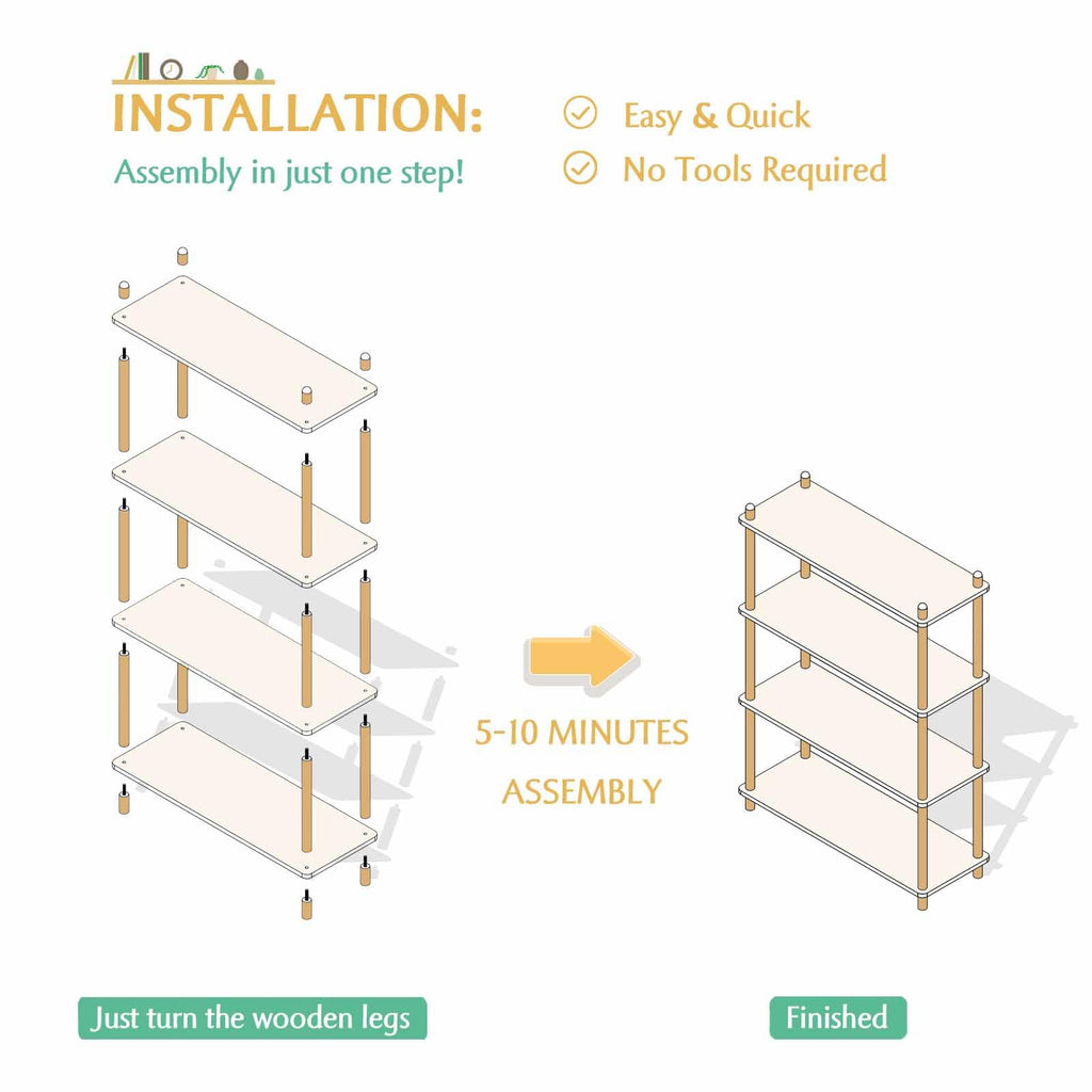 3-Tier Wooden Shelf Bookcase, Freestanding Open Bookshelf, Oak