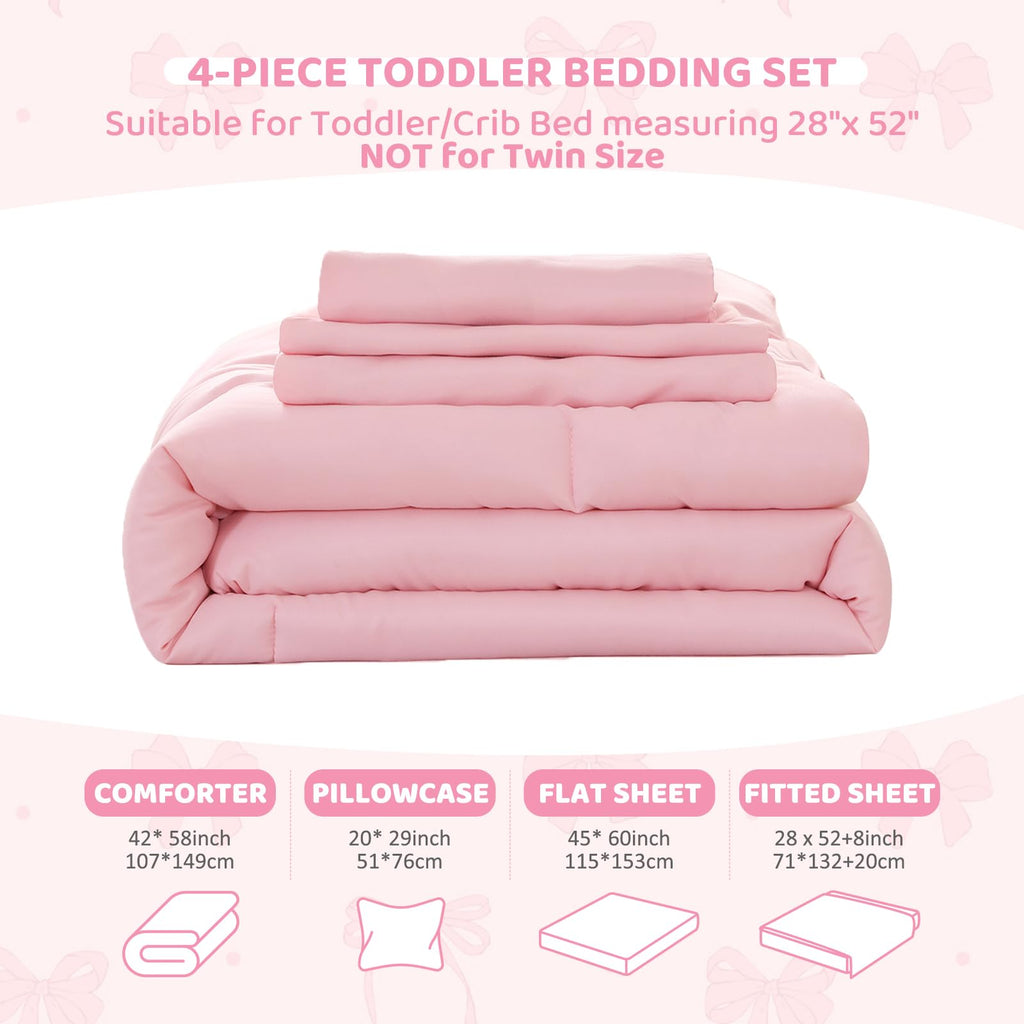 Toddler Bedding Set for Girls, 4 Piece Double Ruffles Super Soft Toddler Bed Set with Boho Toddler Comforter Sheet