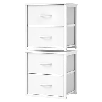 2-Pack Stackable Storage Drawers (4 Drawers Total), White Closet Organizer with Wooden Top & Metal Frame