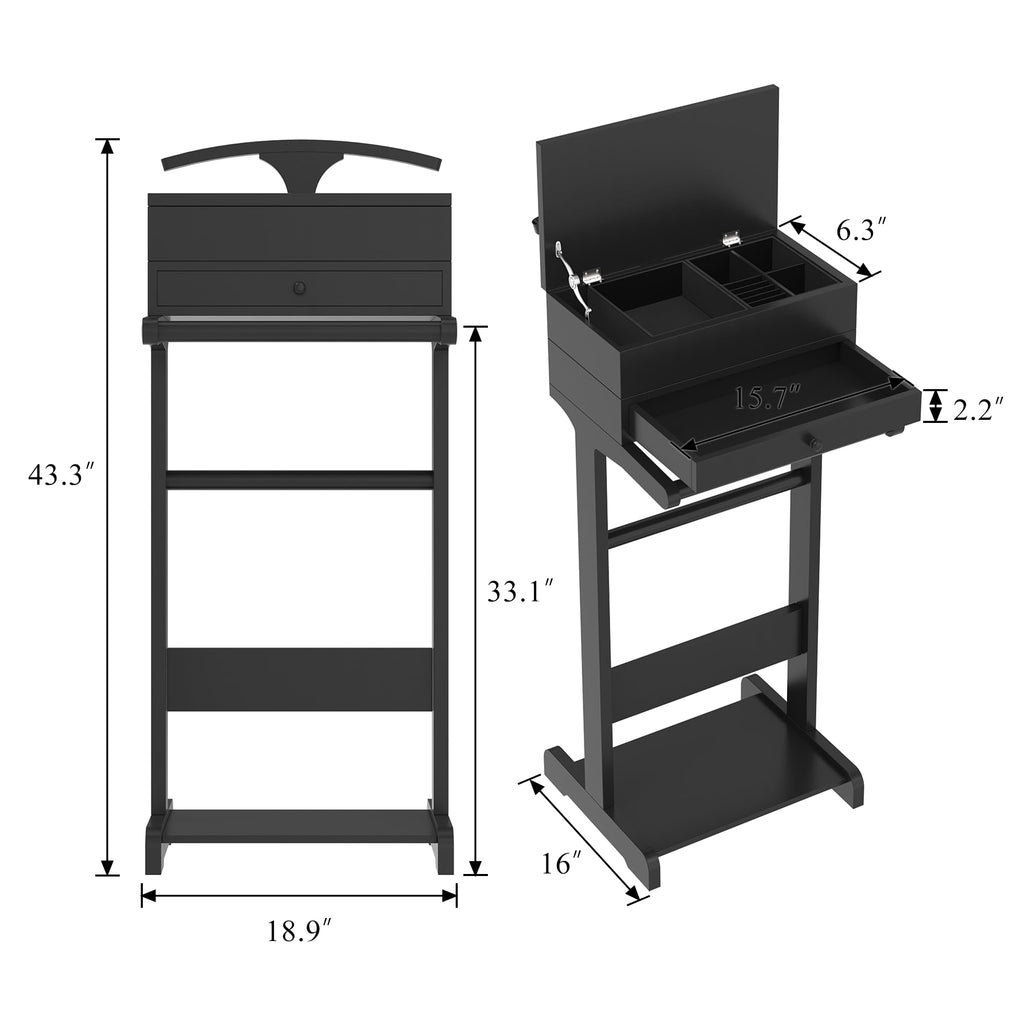 Suit Valet Stand for Men, Wood Clothes Rack with Drawer, Coat Hanger, Tray