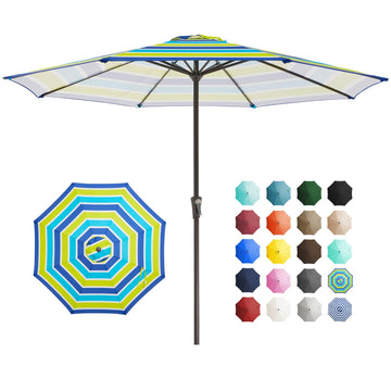 11' Patio Umbrellas Outdoor Table Umbrella, Blue Green Striped