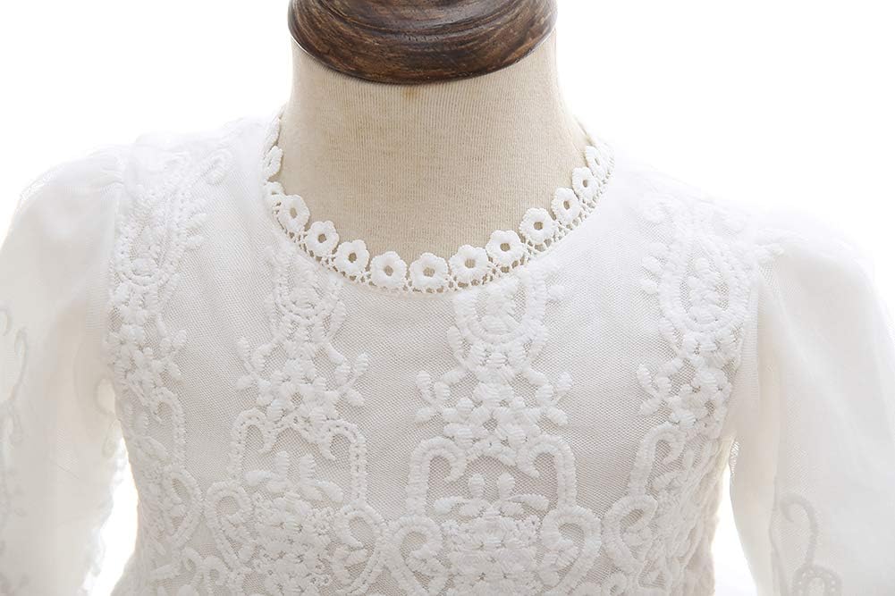 Baby Girls Long Sleeve Baptism Dress Floral Embroidery Christening Blessing Gown