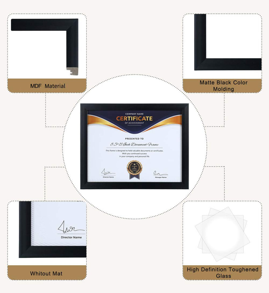 8.5x11 Picture Frame Certificate Document Frame 6 Pack Glass