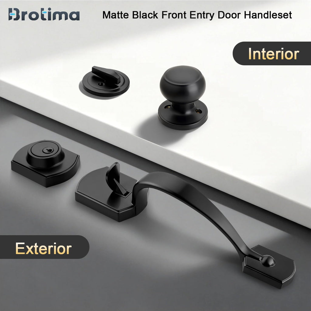 Matte Black Front Door Handleset, Exterior Door Lock Set with Deadbolt Single Cylinder Front Door Knob and Deadbolt