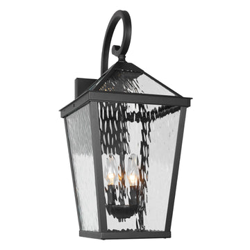 Large Outdoor Wall Light Fixture, 22'' Modern Exterior Wall Lantern with E12 Sockets & Water Ripple Glass, Matte