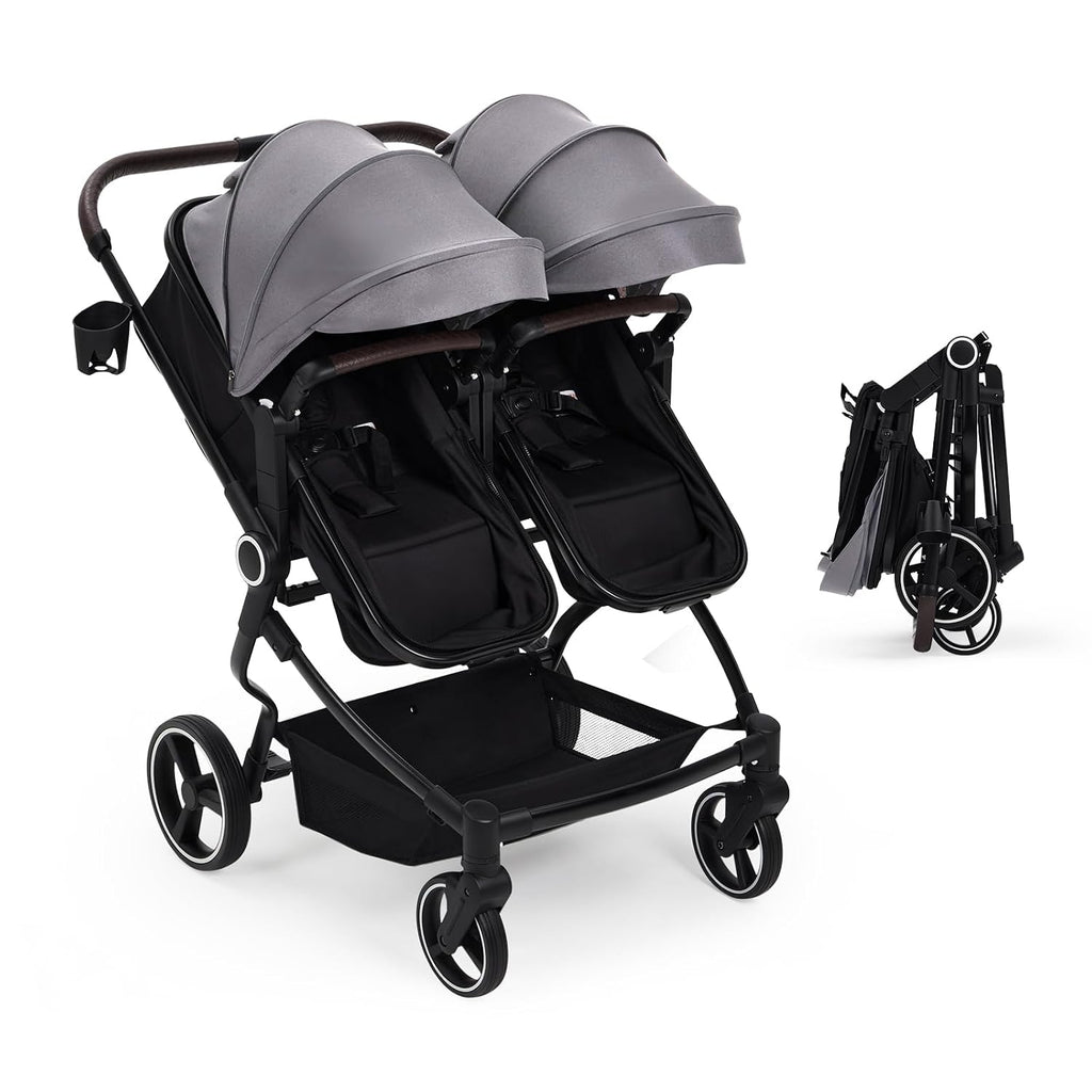 Side by Side Double Stroller for Twins, Lightweight Compact Foldable Baby Travel Stroller with High Landscape Seat