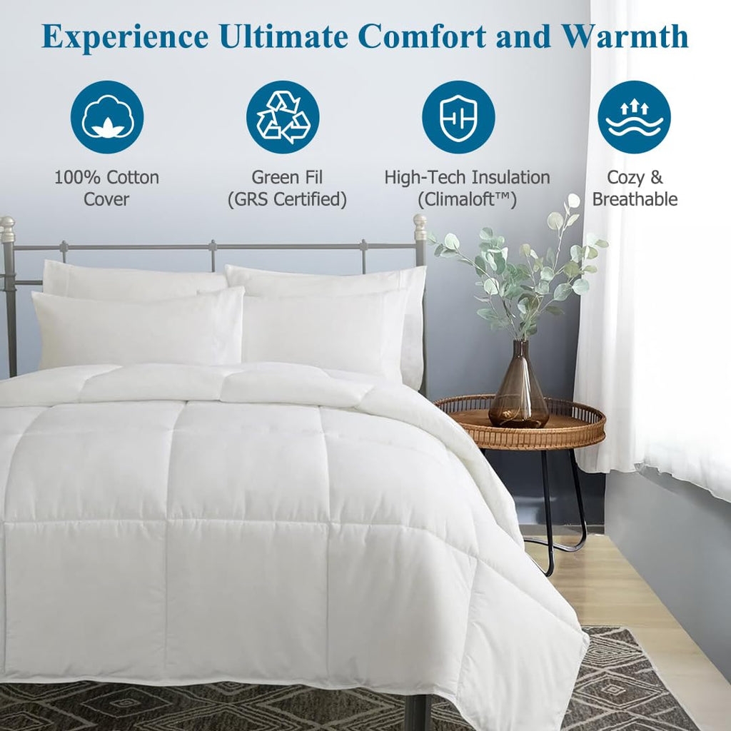 100% Cotton Cover Comforter Full Size, Ultra-Soft Down Alternative Duvet Insert with Lyocell & ClimaloftTM Blend