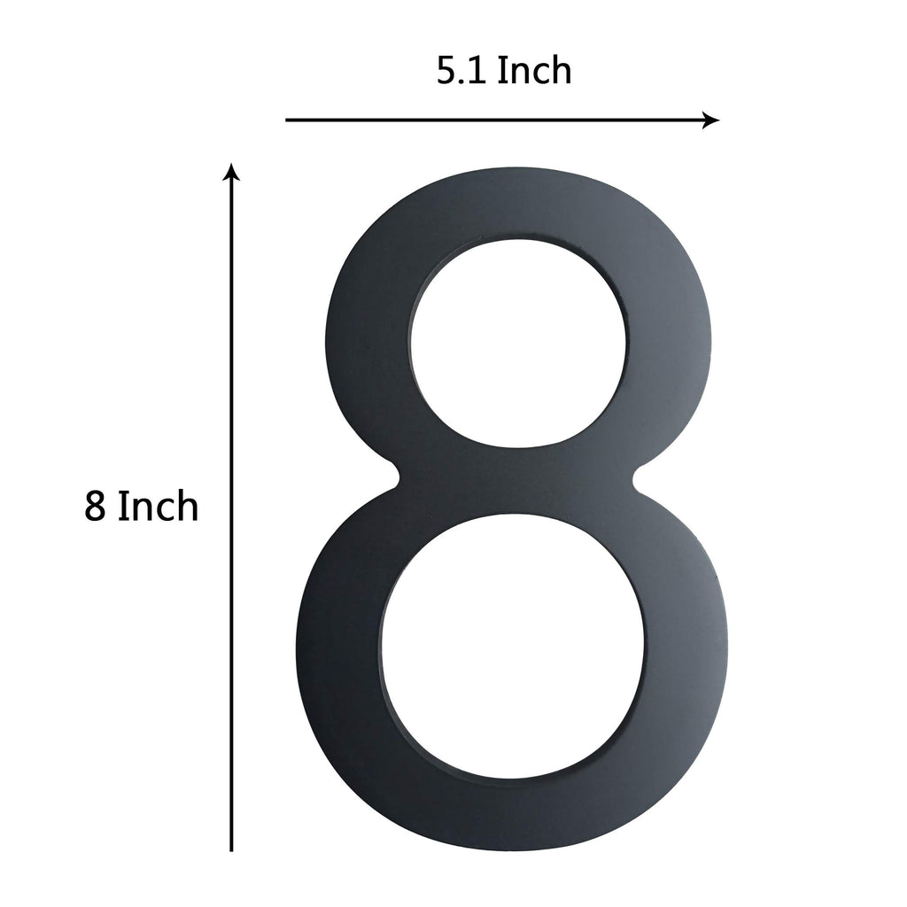 8 Inch High Modern House Numbers - Floating Stainless Steel Home Address Number, Easy to Install, Black