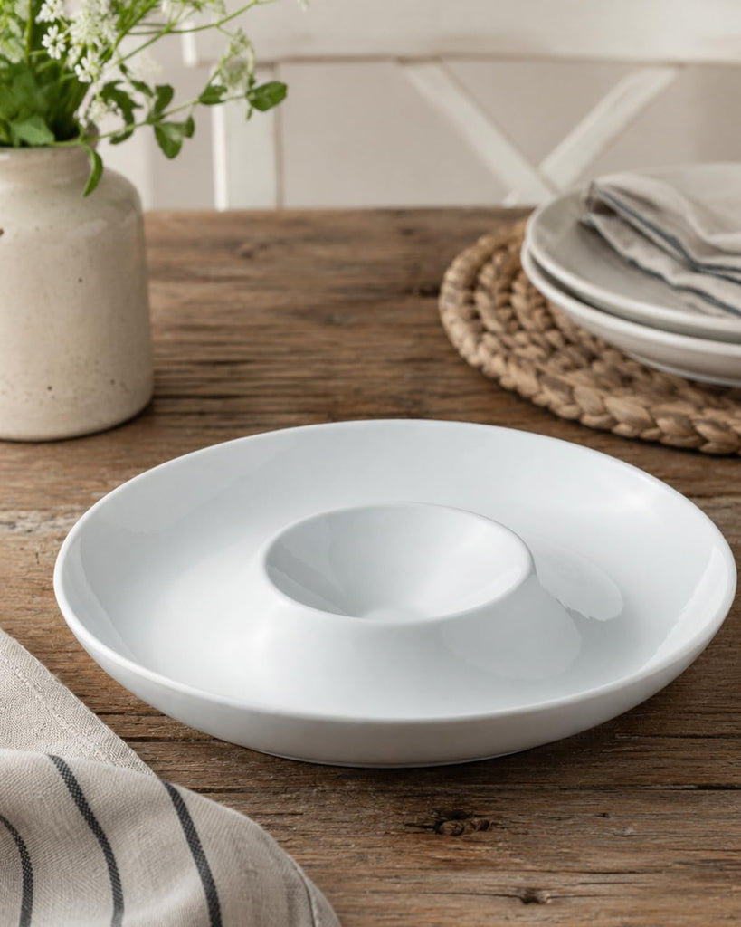 Chip & Dip Serving Set of 1, Porcelain Divided Serving Tray,12-inch