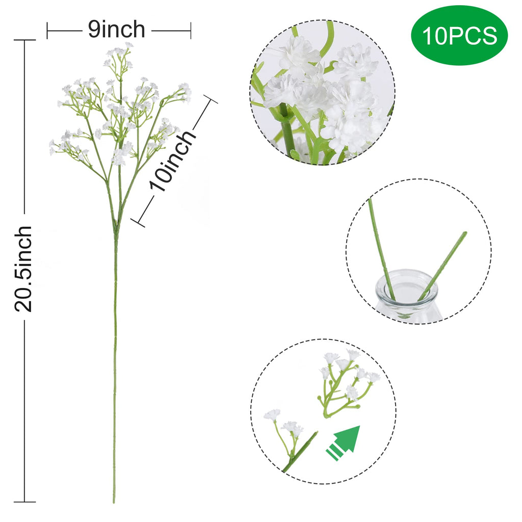 White Babys Breath Artificial Flowers with Fake Eucalyptus Leaves, 18Pcs