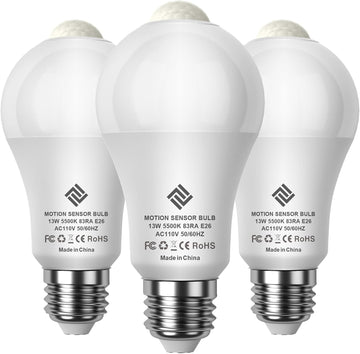 Motion Sensor Light Bulbs, 13W (100Watt Equivalent), Motion Activated Dusk to Dawn Security LED Bulb, A19 E26 5500K