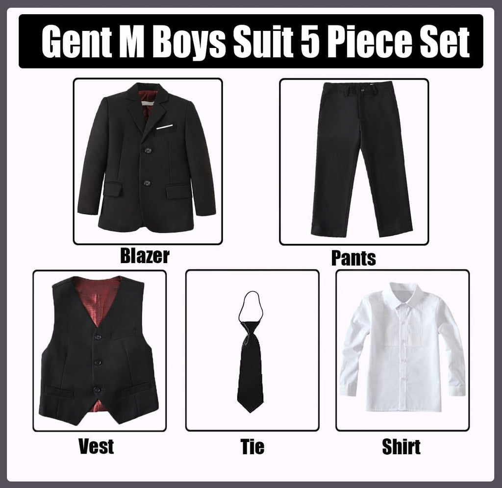 Suit for Boy Formal Slim Fit Tuxedo 5 Pieces Kids Toddler Wedding Outfit Blazer Pants Vest Set Boys Suits
