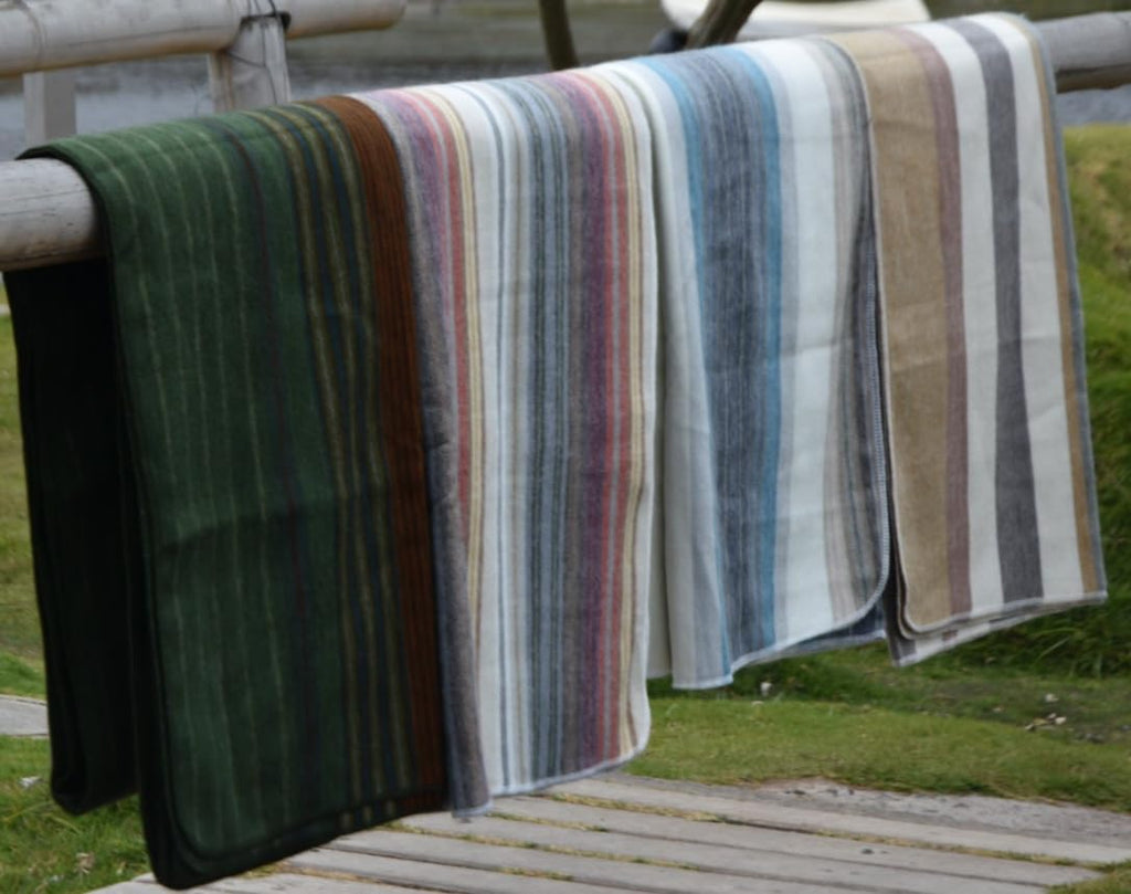 Wool Throw Blanket, Ultra-Soft, Lightweight & Warm, Breathable, Non-Itchy Hypoallergenic Blanket, Earth Tone Stripe