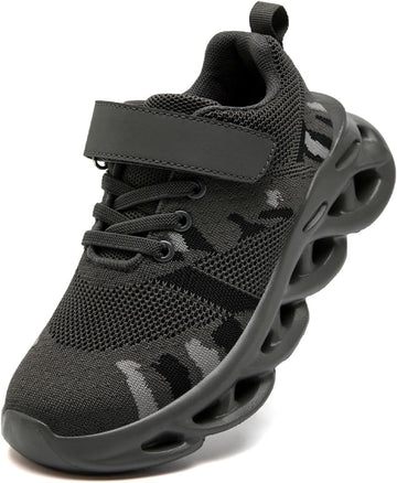 Kids Camo Sneakers for Boys - Lightweight Mesh Athletic Shoes with Hook & Loop Closure, Non-Slip Sole, Breathable