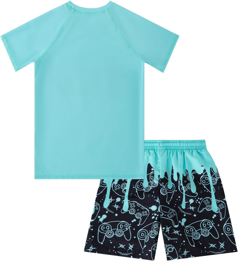 Boys Rash Guard Swimsuit Bathing Swim Trunk with Shirt 2 Piece Sets