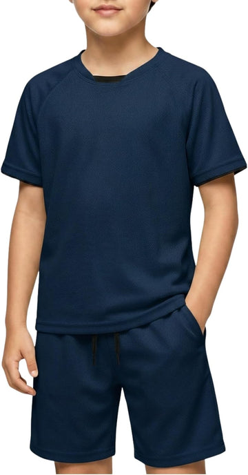 Boys Loose Athletic Set Crew Neck T-Shirt & Mesh Short