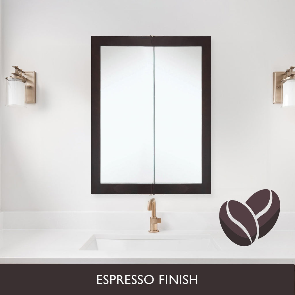 Ventura Medicine Cabinet Durable Espresso Assembled Frame Bathroom Wall Cabinet w/ Mirrored Doors, 24"