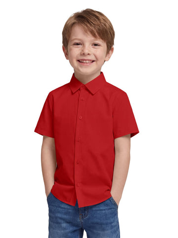 Toddler Baby Boys Dress Shirts Kids Short Sleeve Button Down Shirt School Uniform Summer Casual Tops -, Red