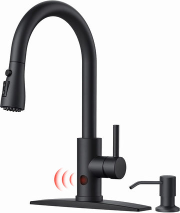 Black Touchless Kitchen Faucet with Soap Dispenser, Hands-Free | Smart Motion Sensor, Hands-Free Bar Sink Faucet