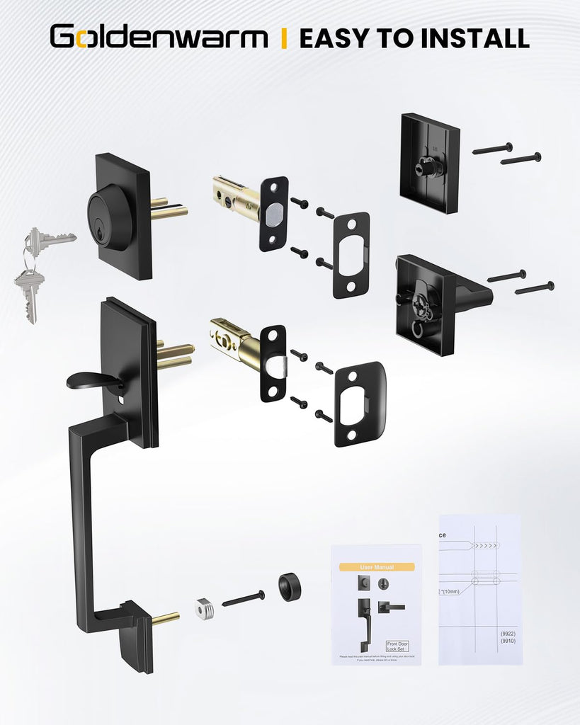 Double Door Handle Set, Black Double Door Handleset with Dummy