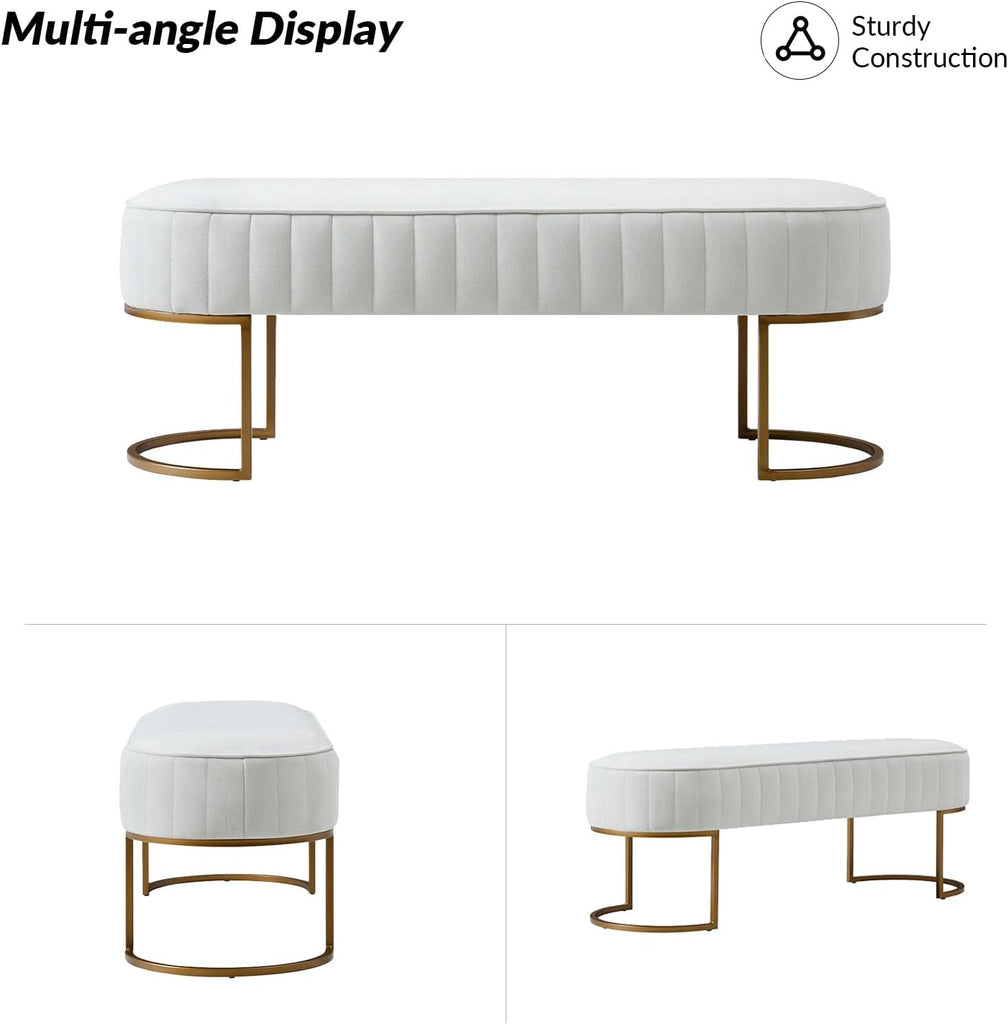 46" Velvet Bench, Upholstered Entryway Bench End of Bed with Gold Legs, Bed Ottoman Bench Living Room Footrest