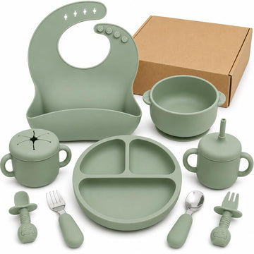 Silicone Baby Feeding Set for Baby Led Weaning Piece, Sage Green