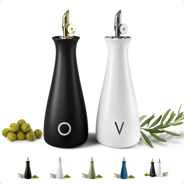 Ceramic Oil and Vinegar Dispenser with Self-Closing Spouts, 530mL - Set of 2