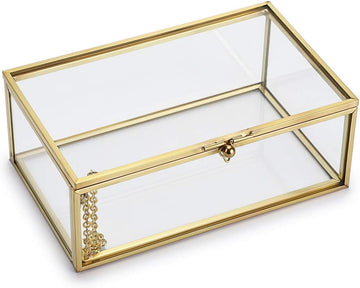 Vintage Glass Keepsake Box, Rectangle Jewelry Display Organizer Case
