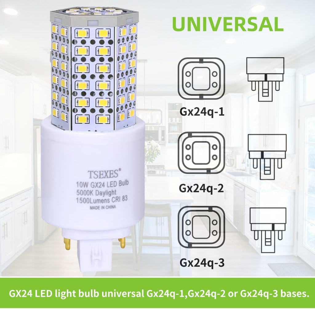 10W GX24Q 4-Pin LED PL-C Bulb,5000K Daylight,Plug-and-Play