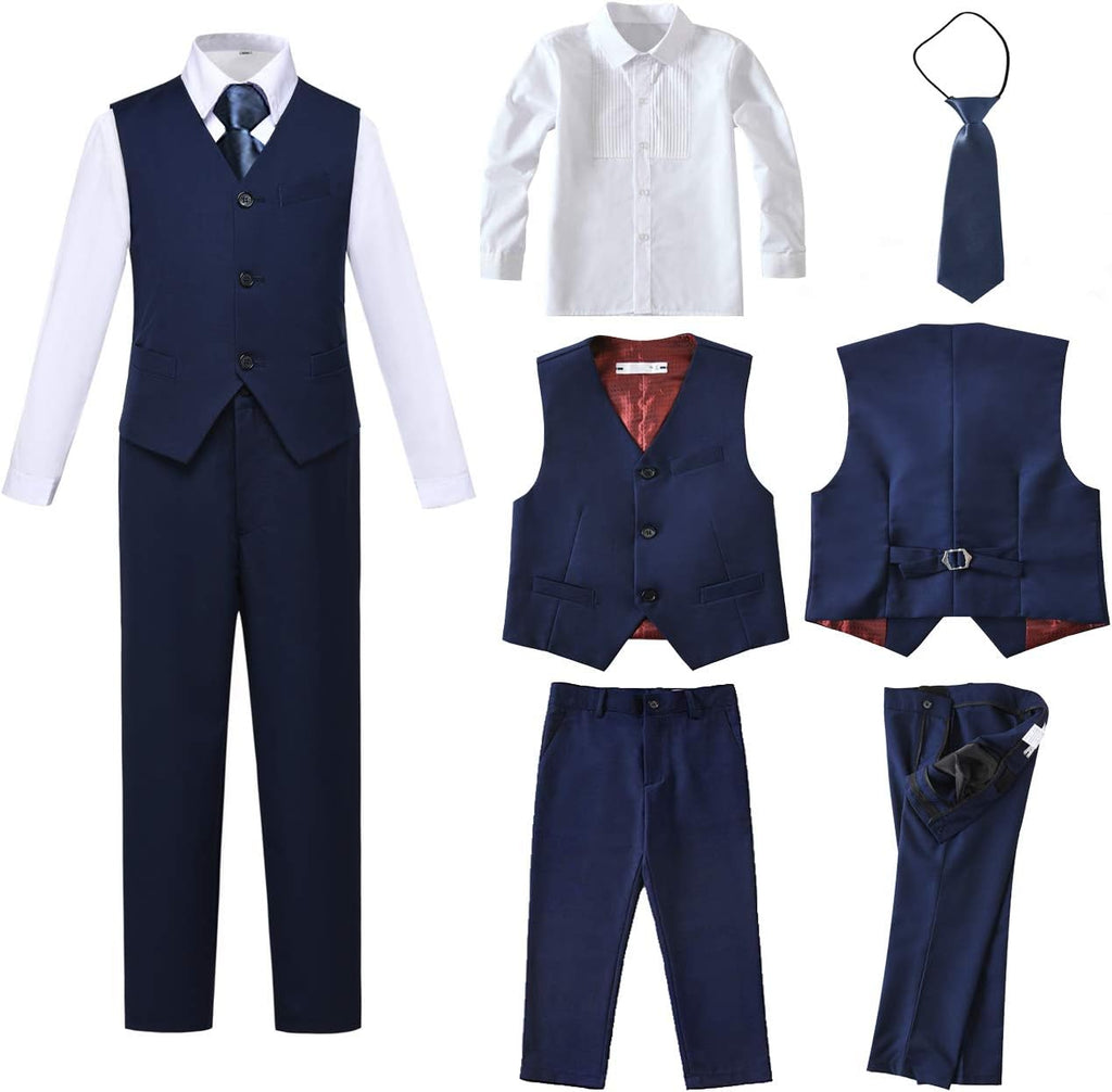 Boys 4 Pieces Suits Slim Fit Kids Vest Pants Sets Formal Dresswear for Boy