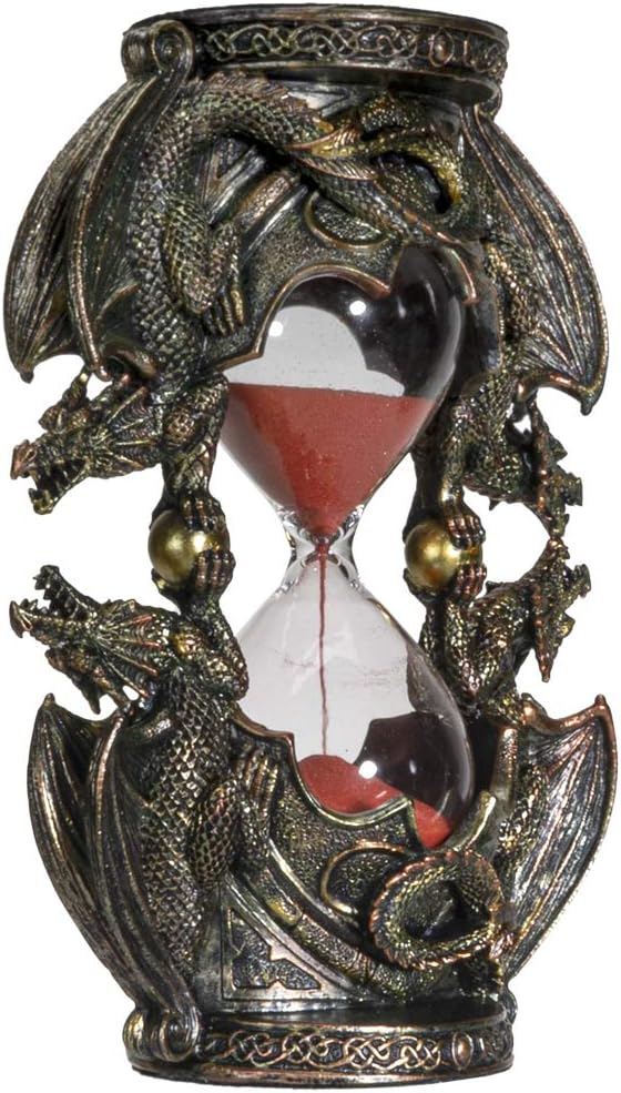 Gothic Fantasy Double Twin Dragons Sandtimer Red Sand Hourglass Sculptural Decor 7.4 inches Tall