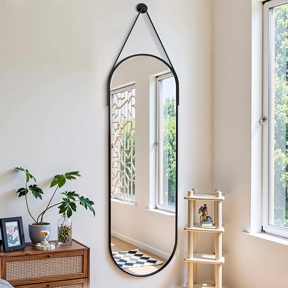 48" x 16" Full Length Wall Mounted Hanging, Oval Black