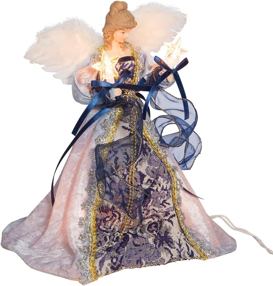 12-Inch UL 10-Light Delft Blue with Gold Angel Tree Topper