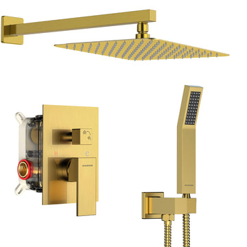 Shower Faucet Set 10-Inch Rainfall Shower Head Brushed Gold
