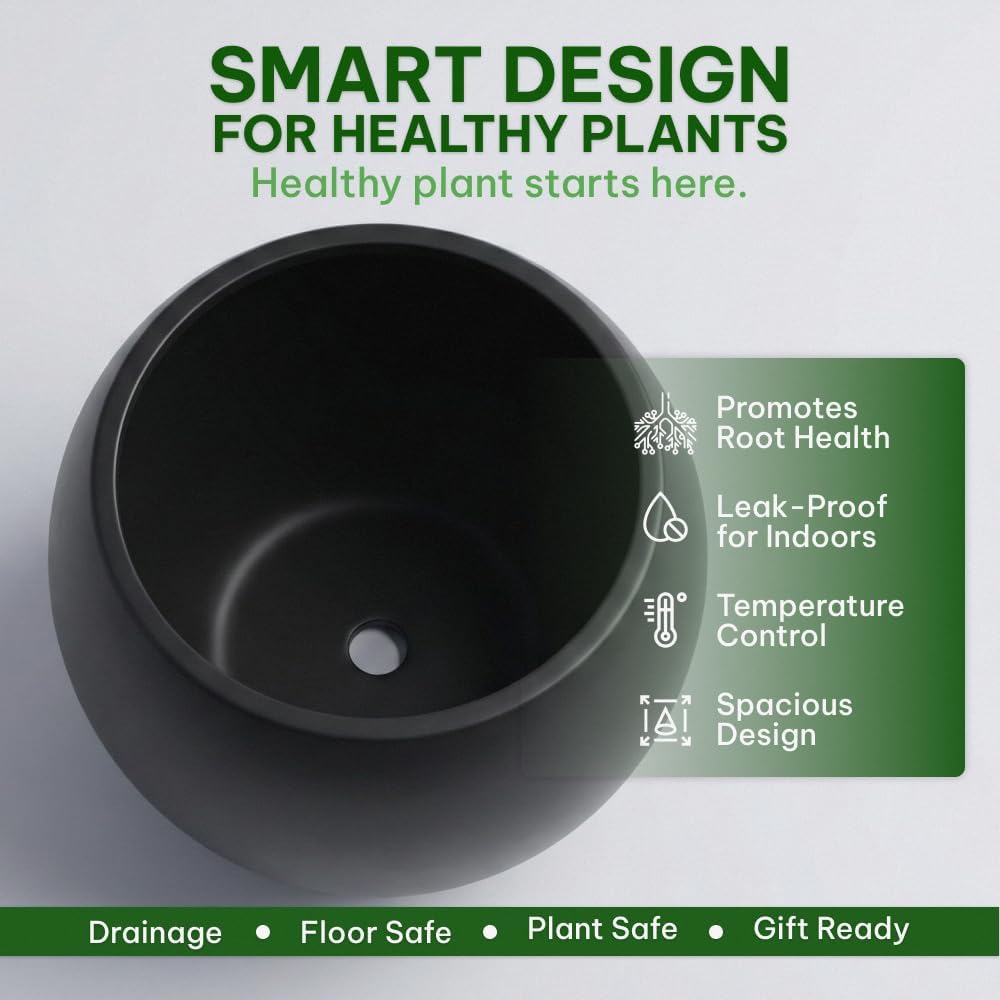 Wil&Vic89s Nova Round Fiberglass Planter 16.7H x21D Indoor Outdoor Black | Coco mat included, Large plant pot, Tree