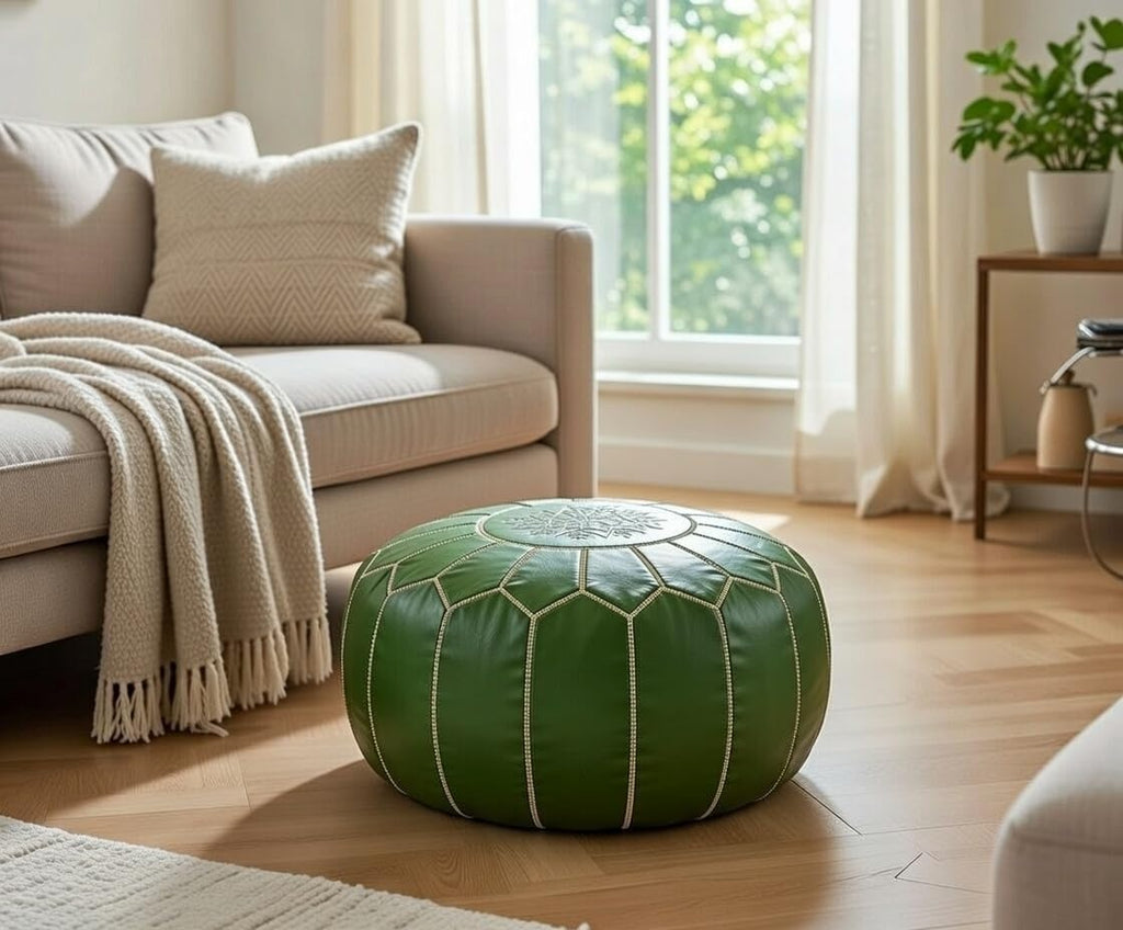 Genuine Leather Pouf Ottoman - Unstuffe, Boho Floor Cushion & Coffee Table Accent Decor, Pouf Foot Rest, Marrakech
