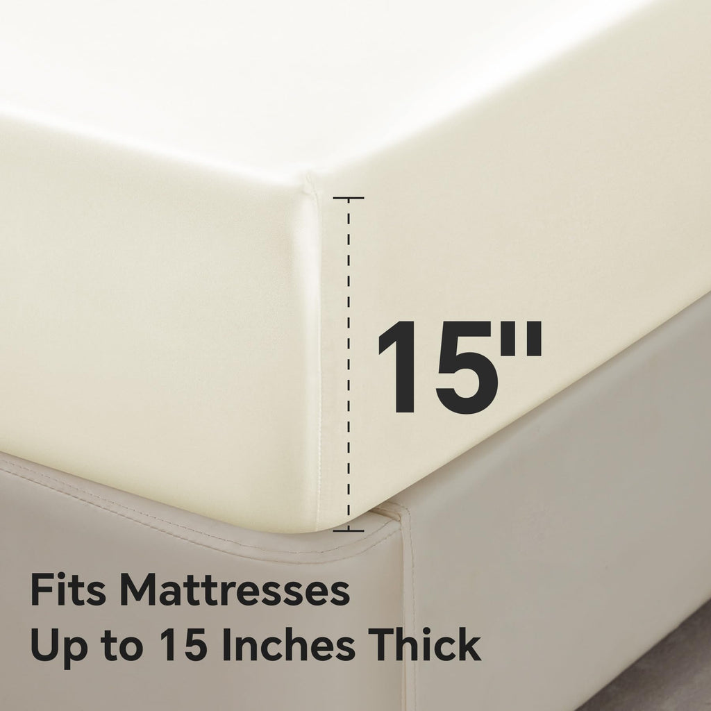 Satin Fitted Sheet & Pillowcase Set, Cal King Size, Beige, 3-Piece