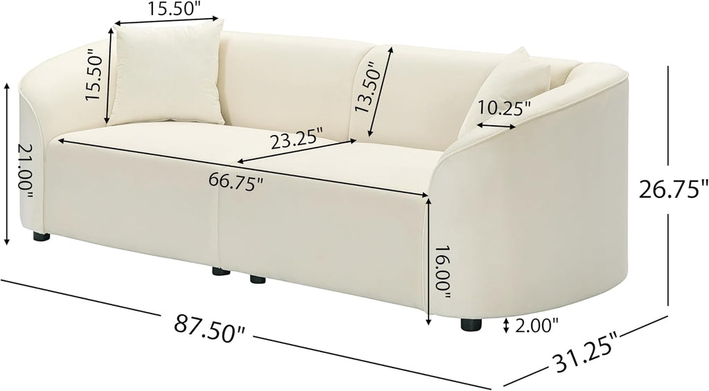 87" Large Couch, Comfy Upholstered Loveseat with Extra Deep Seats, Velvet Sofa Apartment Office, Beige