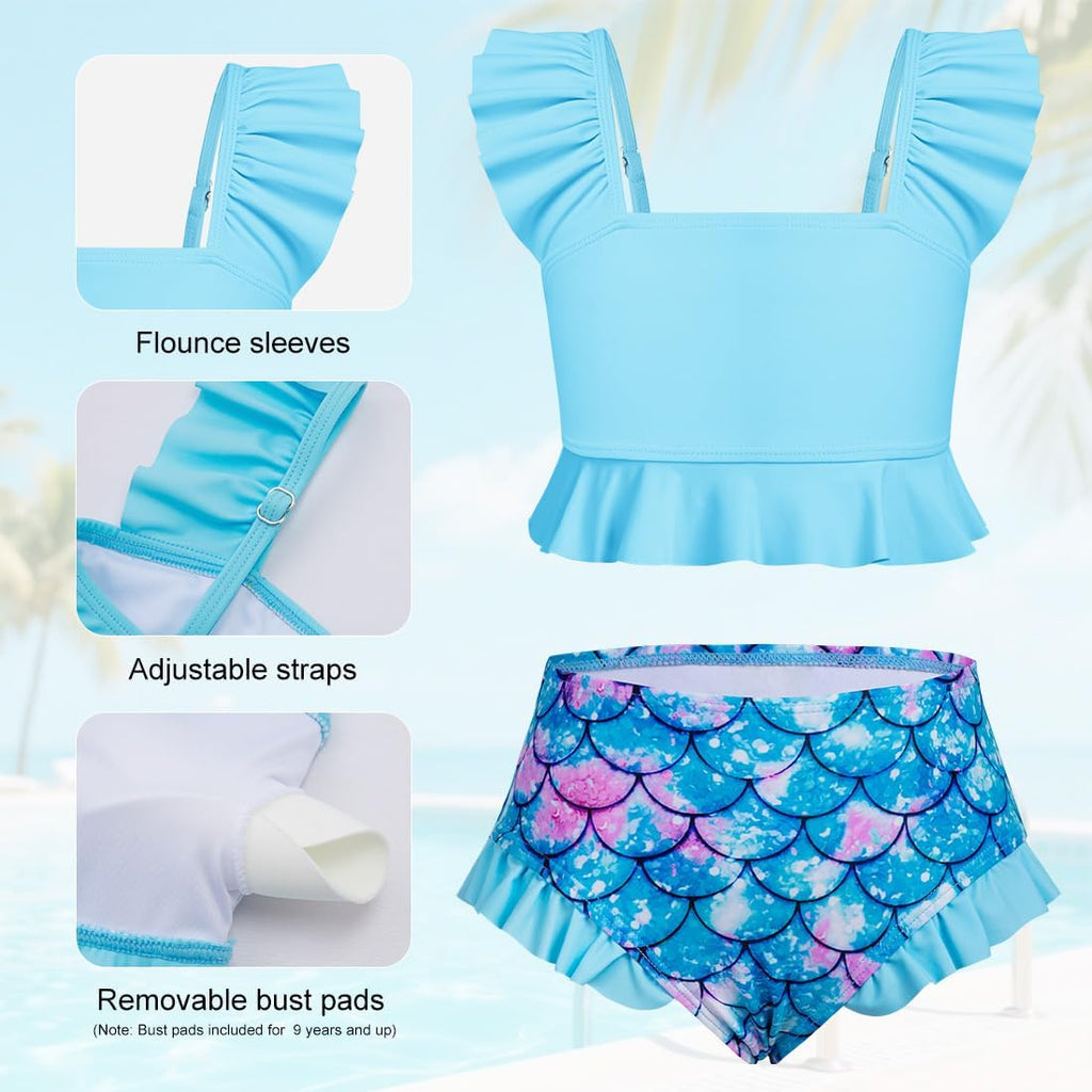 Girls Two Piece Swimsuits Ruffled Kid Bikini Sets Adjustable Straps Bathing Suits Toddler Beach Swimwear