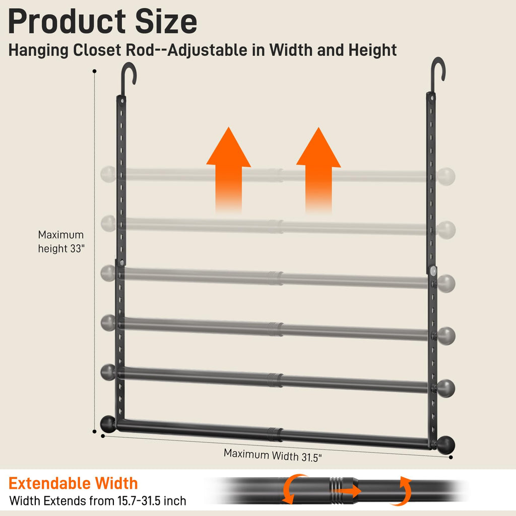 Closet Rod for Hanging Clothes, Closet Extender Hanging Rod Black