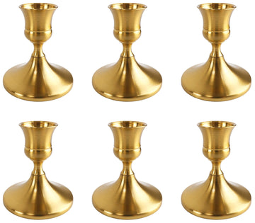 6PCS Brass Gold Candlestick Holders Set, Small Decorative Candle Holders for Taper Candles, Vintage Metal Candlestick