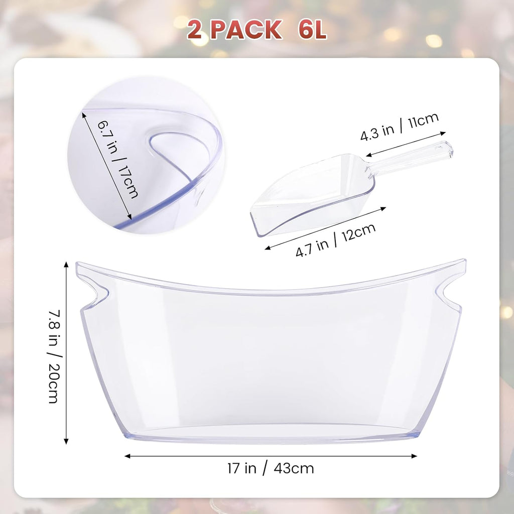 2-Pack Clear Ice Bucket Set - Beverage Tub & Champagne Bucket - Set of 2